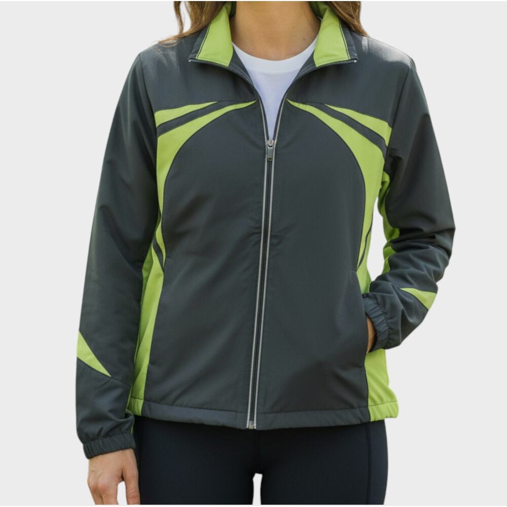 Dunlop Womens Jacket Gray Green Athletic Small Full Zip 100% Polyester